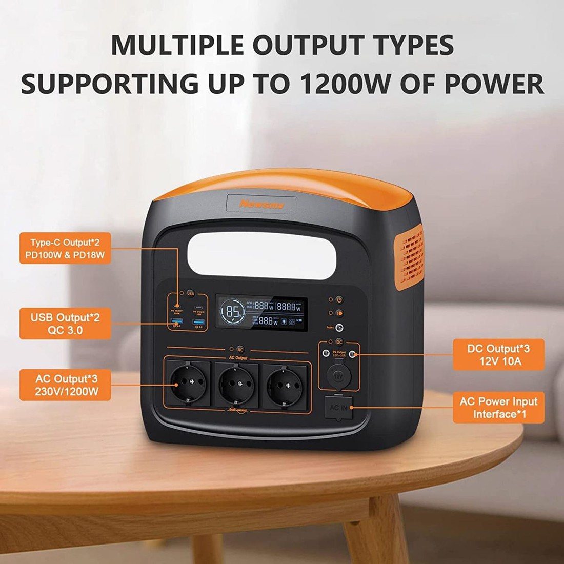 Зарядна станція NewsMy N1210P, 1200 Вт, 1102,5 Вт/час (електростанція для дому, UPS, ДБЖ) EU — фото 4