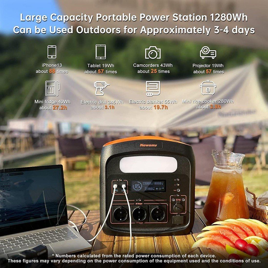Зарядна станція NewsMy N1210P, 1200 Вт, 1102,5 Вт/час (електростанція для дому, UPS, ДБЖ) EU — фото 5