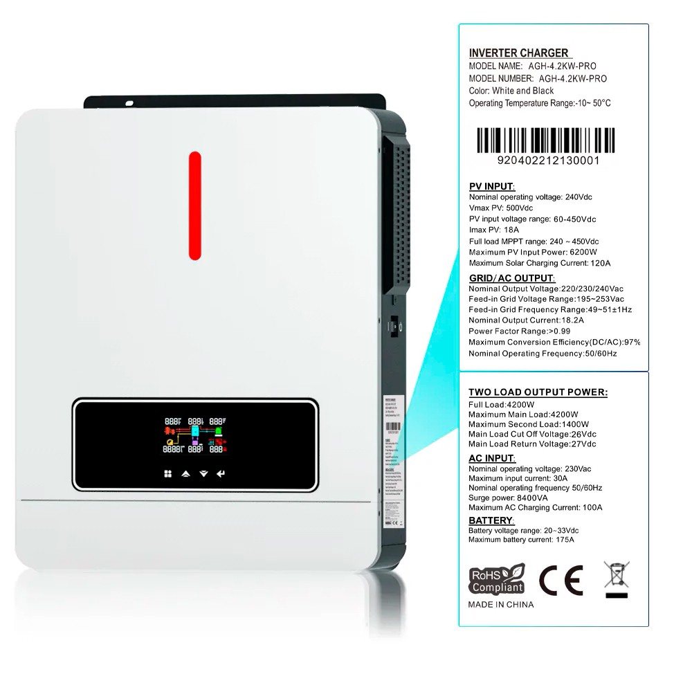 Гібридний інвертор Daxtromn AGH-4.2KW, 24 В, 120 А, 4200 Вт (безперебійник, UPS, ДБЖ) — фото 4