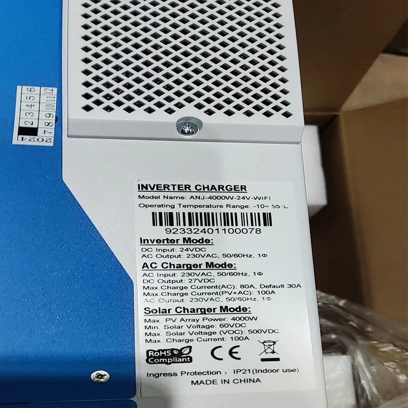 Гібридний інвертор Anenji ANJ-4000-24V, 24 В, 4000 Вт (Wi-Fi, безперебійник, UPS, ДБЖ) — фото 3