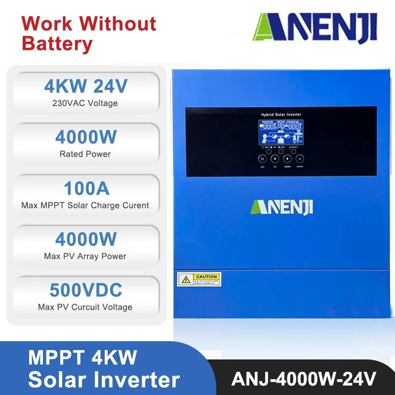 Гібридний інвертор Anenji ANJ-4000-24V, 24 В, 4000 Вт (Wi-Fi, безперебійник, UPS, ДБЖ) — фото 5