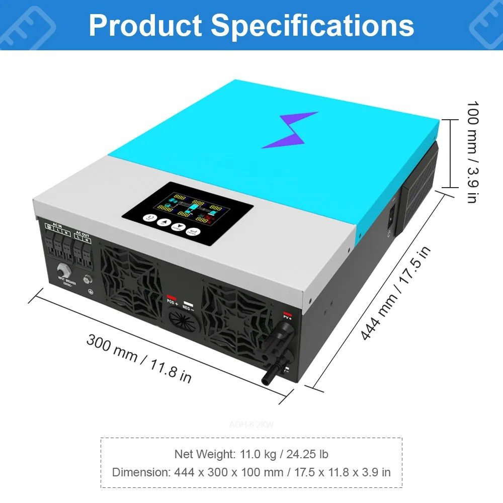 Гібридний інвертор Daxtromn NM-6.2KW-M-PLUS, 48 В, 120 А, 6200 Вт (безперебійник, UPS, ДБЖ) — фото 7