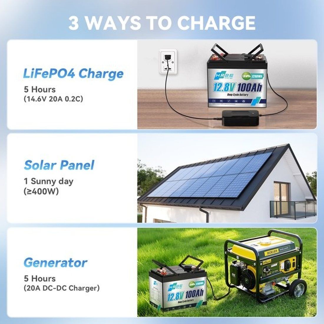 Акумулятор HRBEEnergy LiFePO4 12V/100AH (1280W*h), Smart BMS, Bluetooth APP, (літій-залізо-фосфатний акумулятор для ДБЖ (UPS)) 260 мм — фото 7
