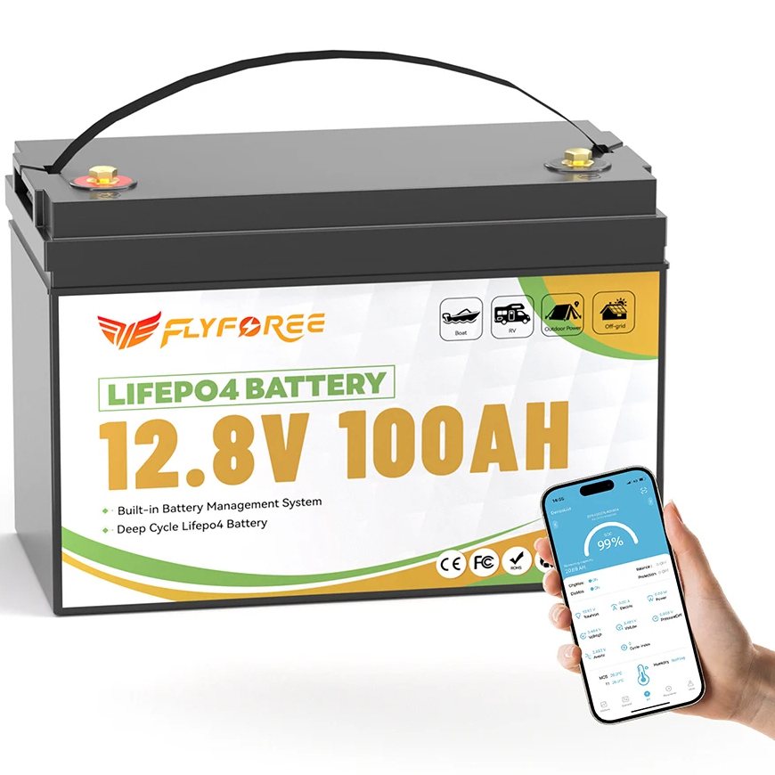 Акумулятор FLYFOREE LiFePO4 12V/100AH (1280W*h), Smart BMS, Bluetooth APP, (літій-залізо-фосфатний акумулятор для ДБЖ (UPS))