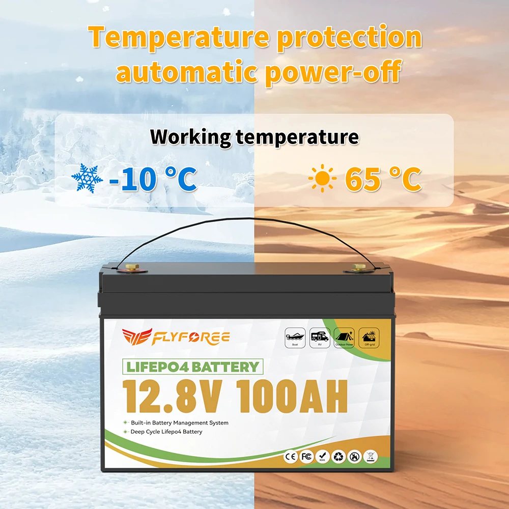 Акумулятор FLYFOREE LiFePO4 12V/100AH (1280W*h), Smart BMS, Bluetooth APP, (літій-залізо-фосфатний акумулятор для ДБЖ (UPS)) — фото 2