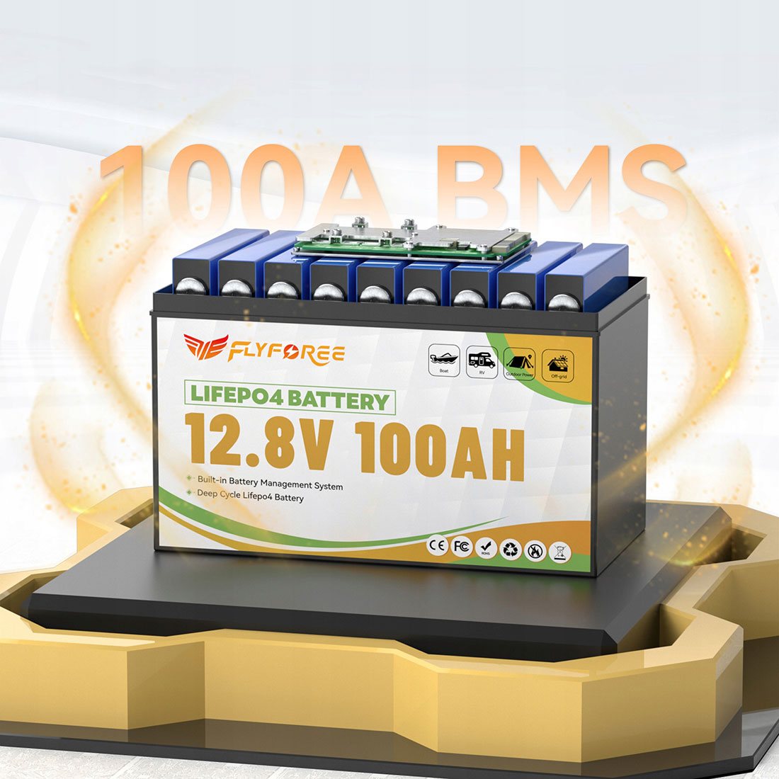 Акумулятор FLYFOREE LiFePO4 12V/100AH (1280W*h), Smart BMS, Bluetooth APP, (літій-залізо-фосфатний акумулятор для ДБЖ (UPS)) — фото 5