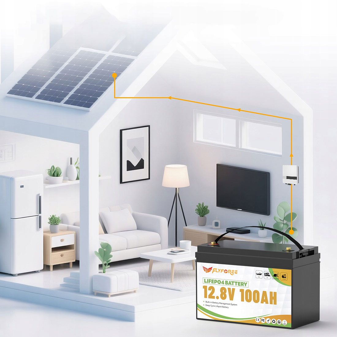 Акумулятор FLYFOREE LiFePO4 12V/100AH (1280W*h), Smart BMS, Bluetooth APP, (літій-залізо-фосфатний акумулятор для ДБЖ (UPS)) — фото 6