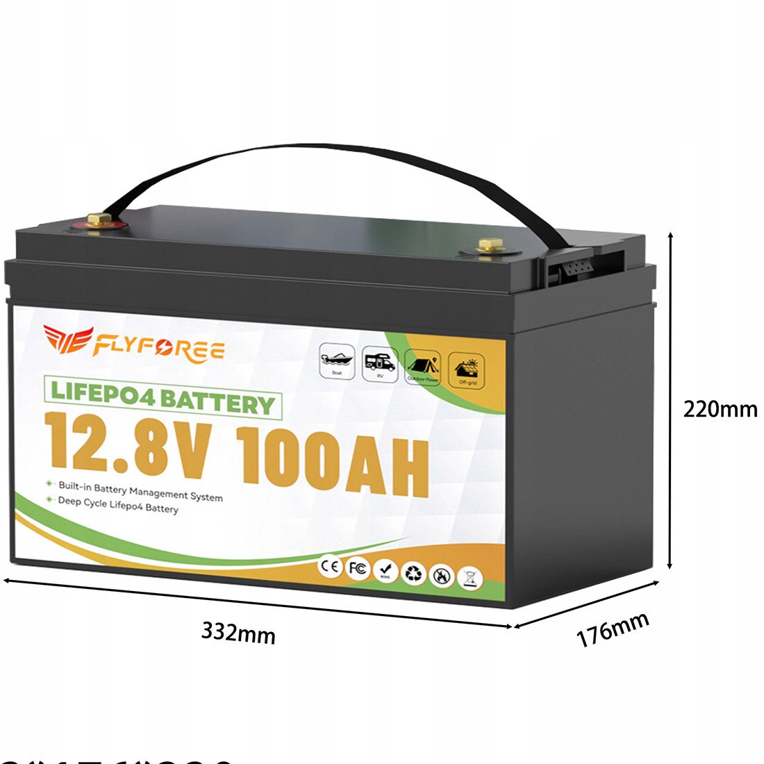 Акумулятор FLYFOREE LiFePO4 12V/100AH (1280W*h), Smart BMS, Bluetooth APP, (літій-залізо-фосфатний акумулятор для ДБЖ (UPS)) — фото 8
