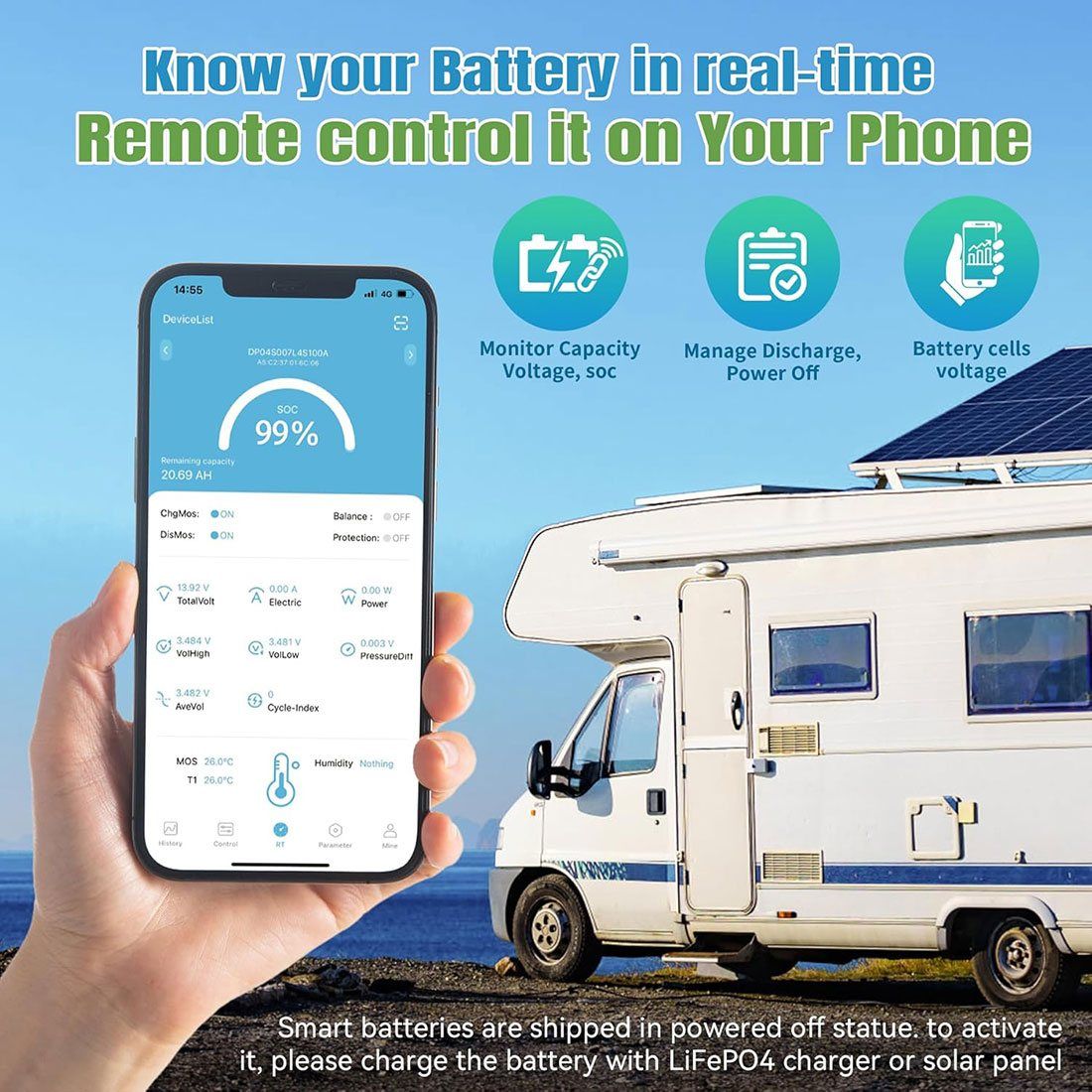 Акумулятор TCBWorth LiFePO4 24V/100AH (2560W*h), Smart BMS, Bluetooth APP (літій-залізо-фосфатний акумулятор для ДБЖ (UPS)) — фото 3