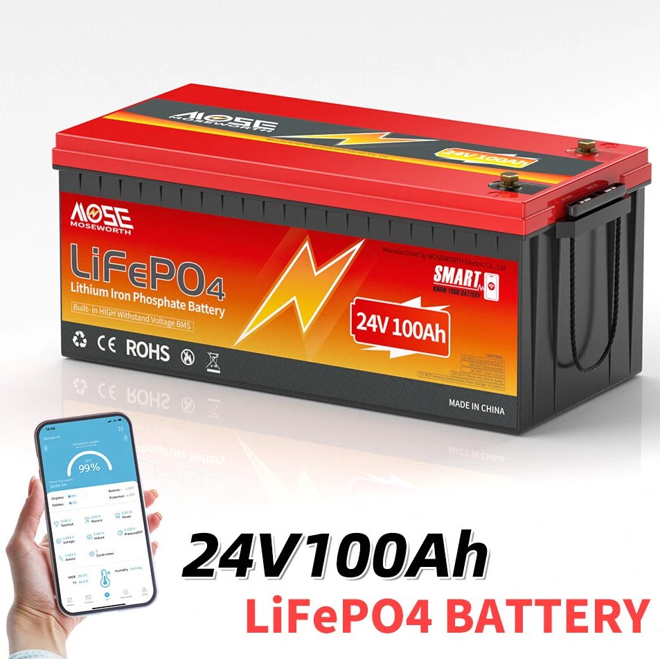 Акумулятор MOSEWORTH LiFePO4 24V/100AH (2560W*h), Smart BMS, Bluetooth APP, (літій-залізо-фосфатний акумулятор для ДБЖ (UPS)) — фото 2
