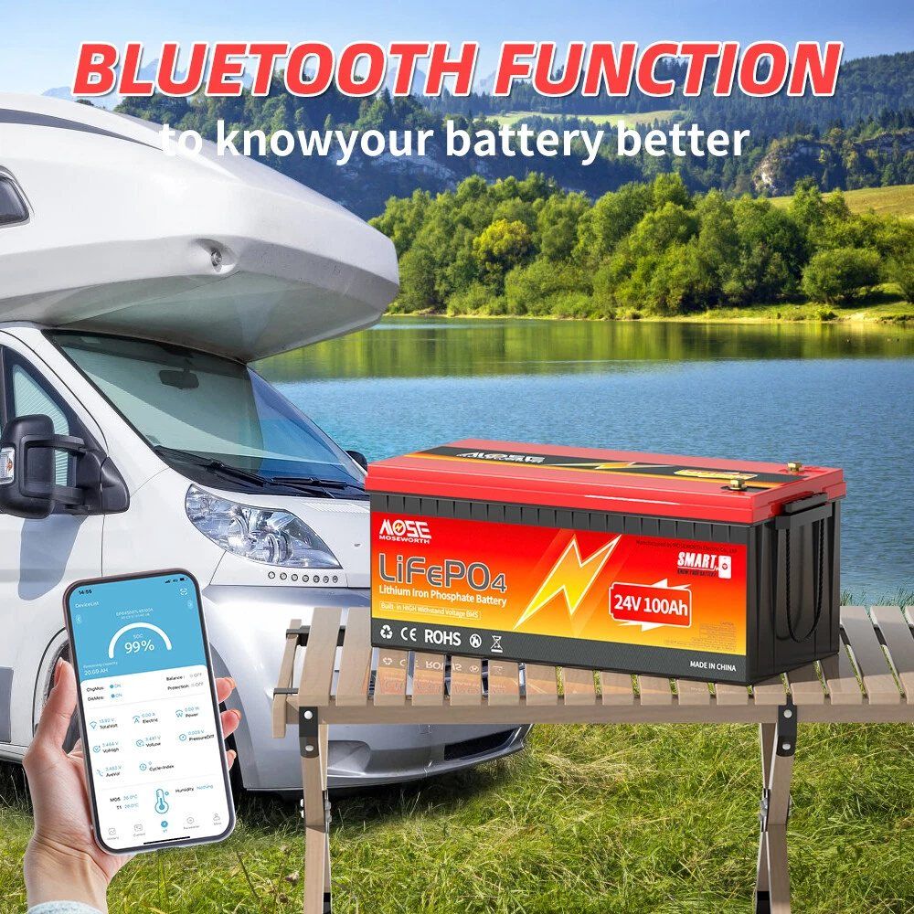 Акумулятор MOSEWORTH LiFePO4 24V/100AH (2560W*h), Smart BMS, Bluetooth APP, (літій-залізо-фосфатний акумулятор для ДБЖ (UPS)) — фото 8