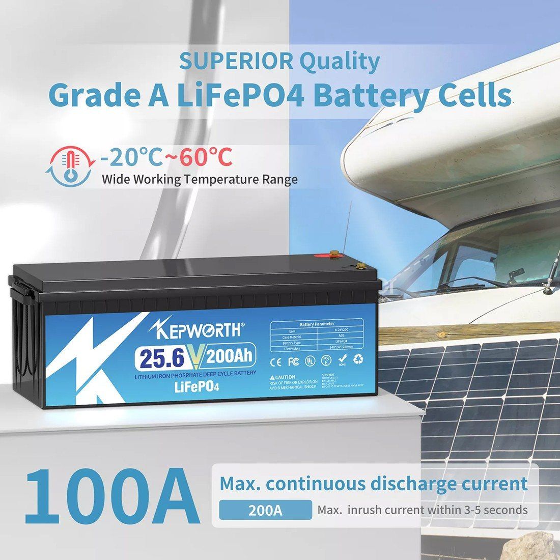 Акумулятор Kepworth LiFePO4 24V/200AH (5120W*h) (літій-залізо-фосфатний акумулятор для ДБЖ (UPS)) — фото 2