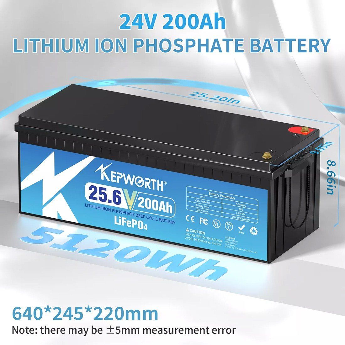Акумулятор Kepworth LiFePO4 24V/200AH (5120W*h) (літій-залізо-фосфатний акумулятор для ДБЖ (UPS)) — фото 3