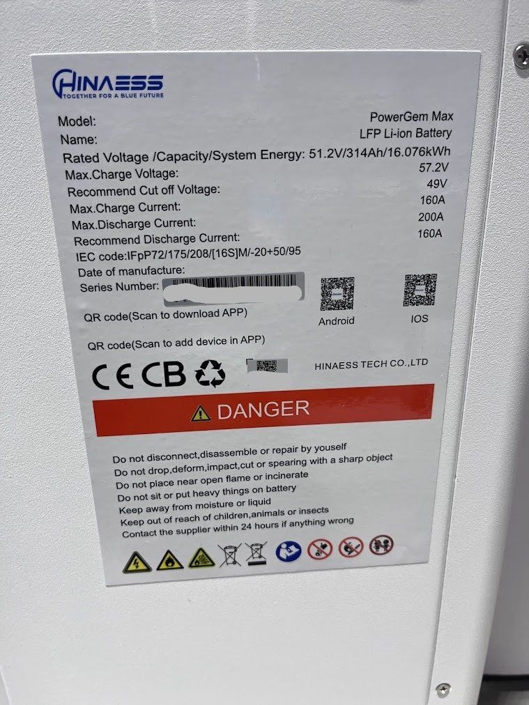 Акумулятор HinaESS by Luxpower POWERGEM Max 51,2V/314AH, 16076W*h, 160A, LiFePO4 (літій-залізо-фосфатний акумулятор для ДБЖ (UPS)) — фото 5