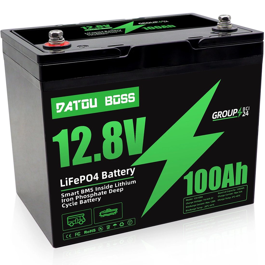 Акумулятор DATOU BOSS LiFePO4 12V/100AH (1280W*h) (літій-залізо-фосфатний акумулятор для ДБЖ (UPS)) — фото 2