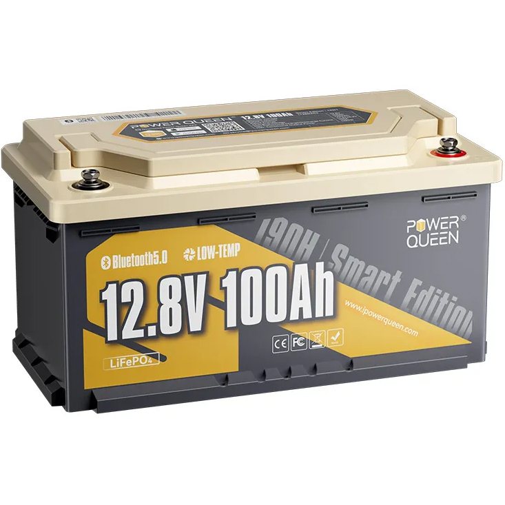 Акумулятор Power Queen LiFePO4 12V/100Ah (1280Wh) Smart BMS, Bluetooth APP (літій-залізо-фосфатний акумулятор для ДБЖ (UPS))