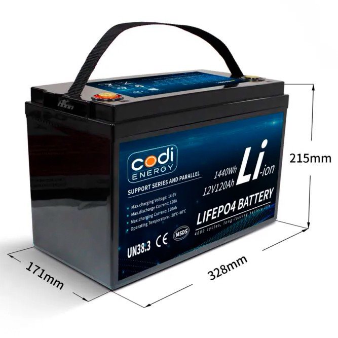 Акумулятор Codi Energy LiFePO4 12V/120AH (1440W*h) (літій-залізо-фосфатний акумулятор для ДБЖ (UPS)) — фото 2