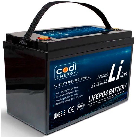 Акумулятор Codi Energy LiFePO4 12V/120AH (1440W*h) (літій-залізо-фосфатний акумулятор для ДБЖ (UPS)) — фото 3