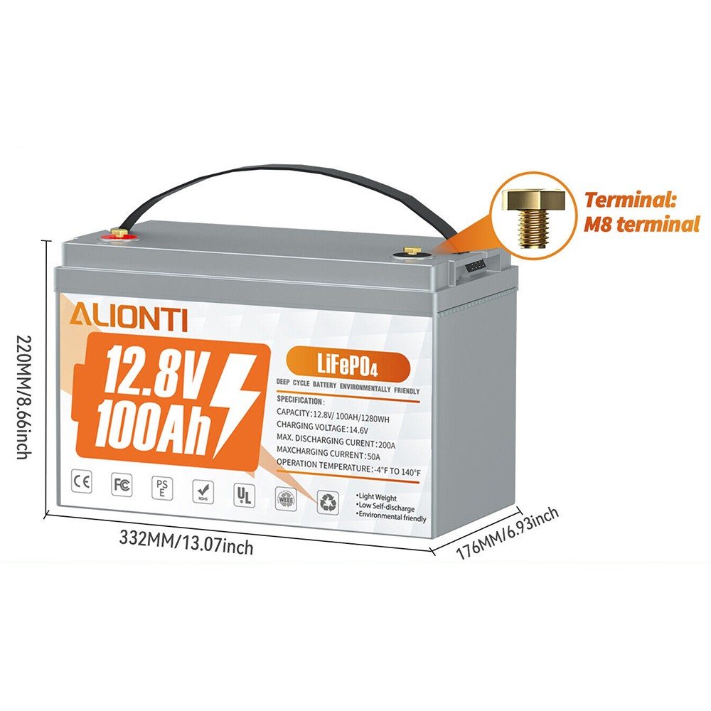 Акумулятор Alionti LiFePO4 12V/100AH, 1280W*h, 100A (літій-залізо-фосфатний акумулятор для ДБЖ (UPS)) — фото 2