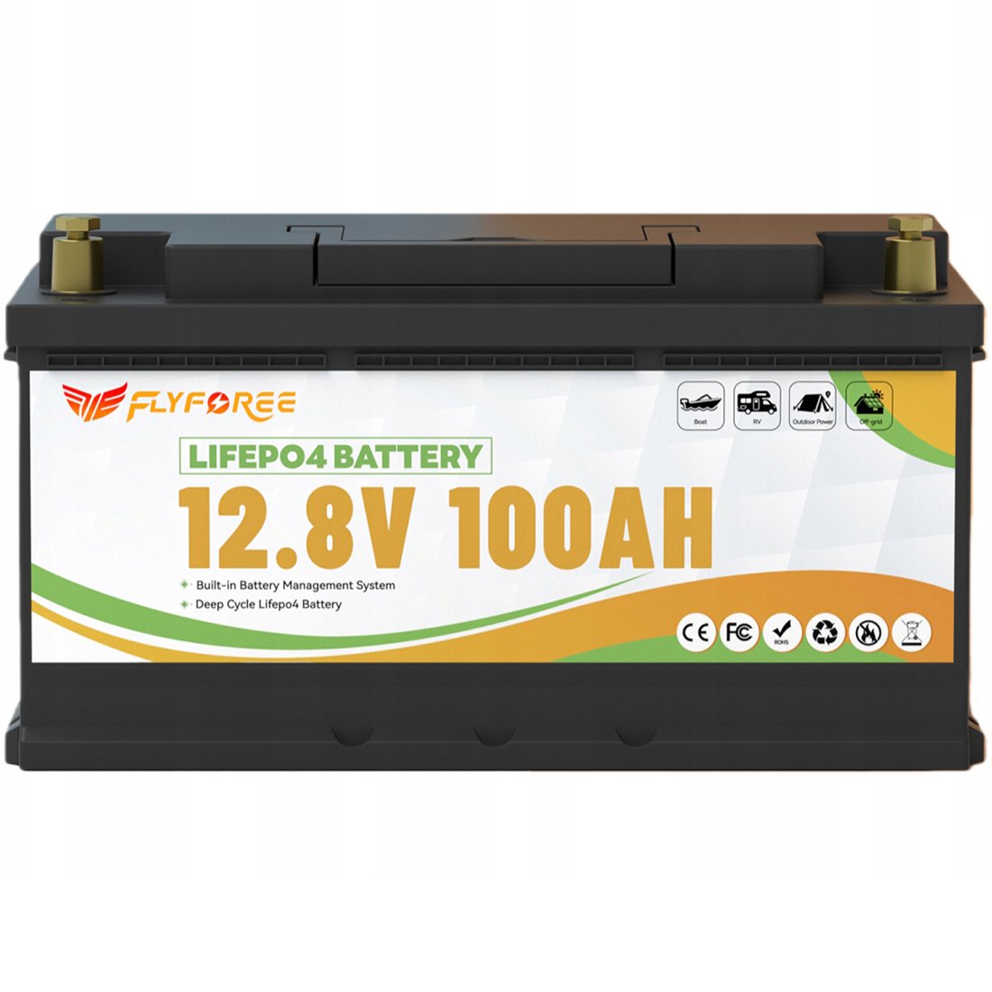 Акумулятор FLYFOREE LiFePO4 12V/100AH (1280W*h), Smart BMS, Bluetooth APP, (літій-залізо-фосфатний акумулятор для ДБЖ (UPS)) 352 мм — фото 2