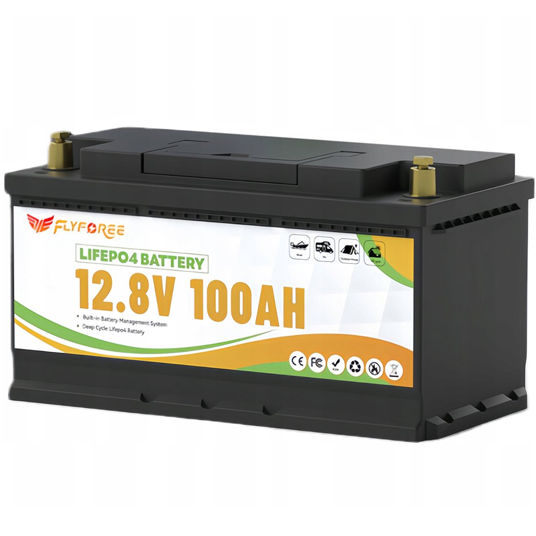 Акумулятор FLYFOREE LiFePO4 12V/100AH (1280W*h), Smart BMS, Bluetooth APP, (літій-залізо-фосфатний акумулятор для ДБЖ (UPS)) 352 мм — фото 3