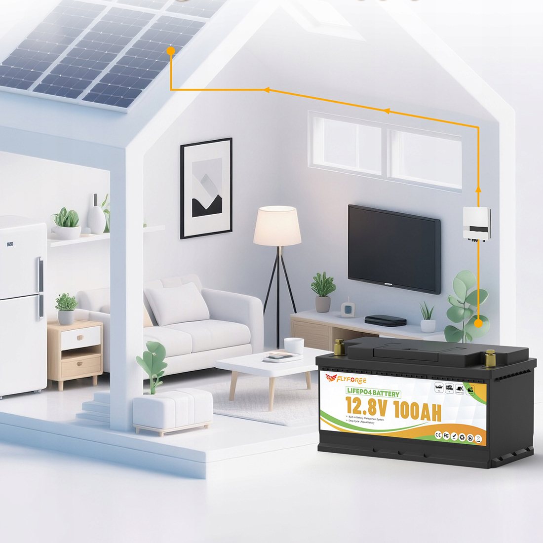 Акумулятор FLYFOREE LiFePO4 12V/100AH (1280W*h), Smart BMS, Bluetooth APP, (літій-залізо-фосфатний акумулятор для ДБЖ (UPS)) 352 мм — фото 7