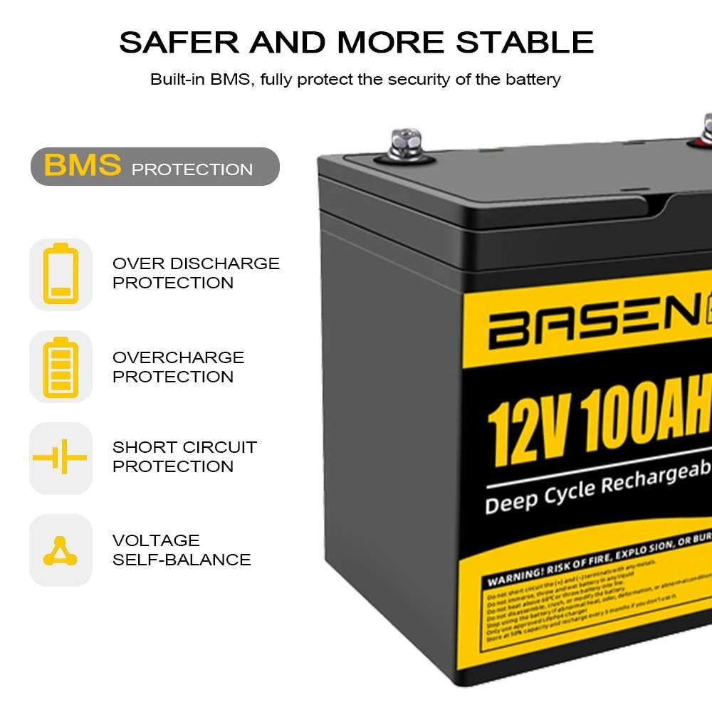 Акумулятор Basen Green LiFePO4 12V/100AH (1280 W*h), Smart BMS, Bluetooth APP (літій-залізо-фосфатний акумулятор для ДБЖ (UPS)) — фото 4