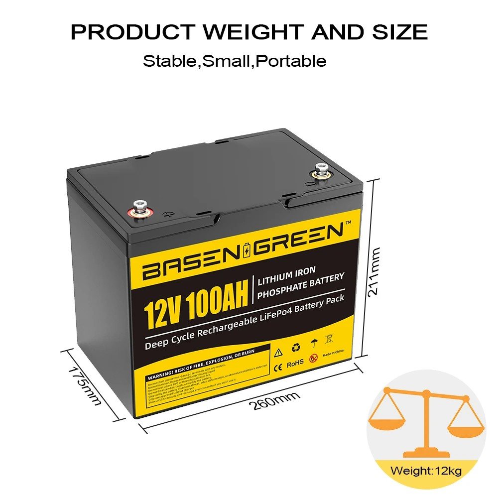 Акумулятор Basen Green LiFePO4 12V/100AH (1280 W*h), Smart BMS, Bluetooth APP (літій-залізо-фосфатний акумулятор для ДБЖ (UPS)) — фото 5
