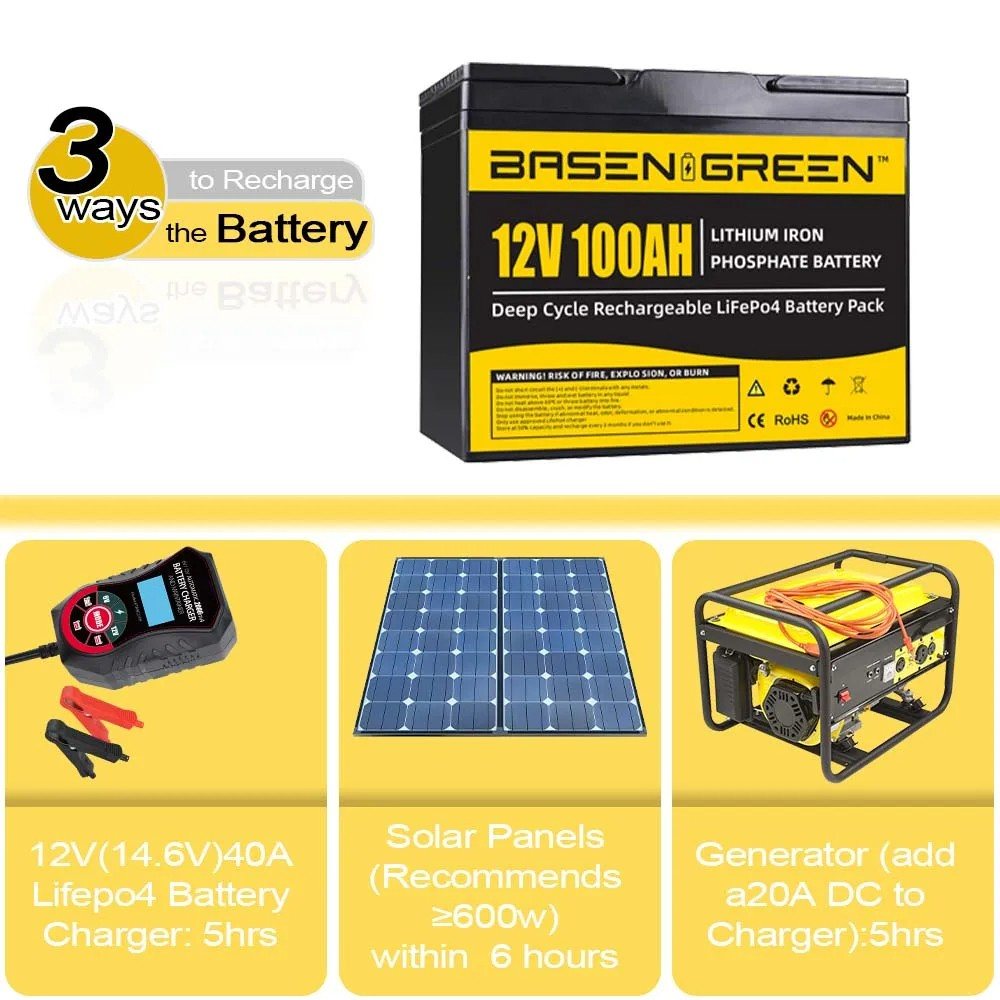 Акумулятор Basen Green LiFePO4 12V/100AH (1280 W*h), Smart BMS, Bluetooth APP (літій-залізо-фосфатний акумулятор для ДБЖ (UPS)) — фото 6