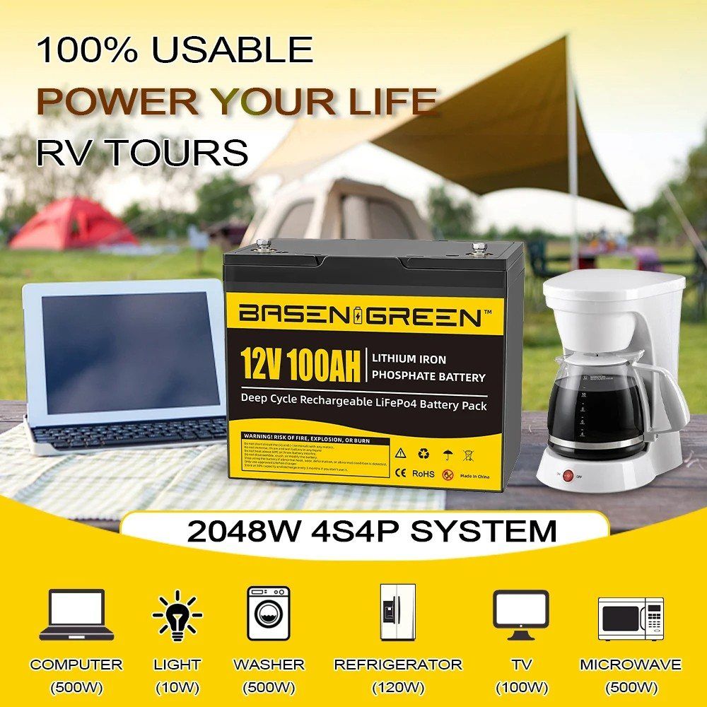 Акумулятор Basen Green LiFePO4 12V/100AH (1280 W*h), Smart BMS, Bluetooth APP (літій-залізо-фосфатний акумулятор для ДБЖ (UPS)) — фото 7