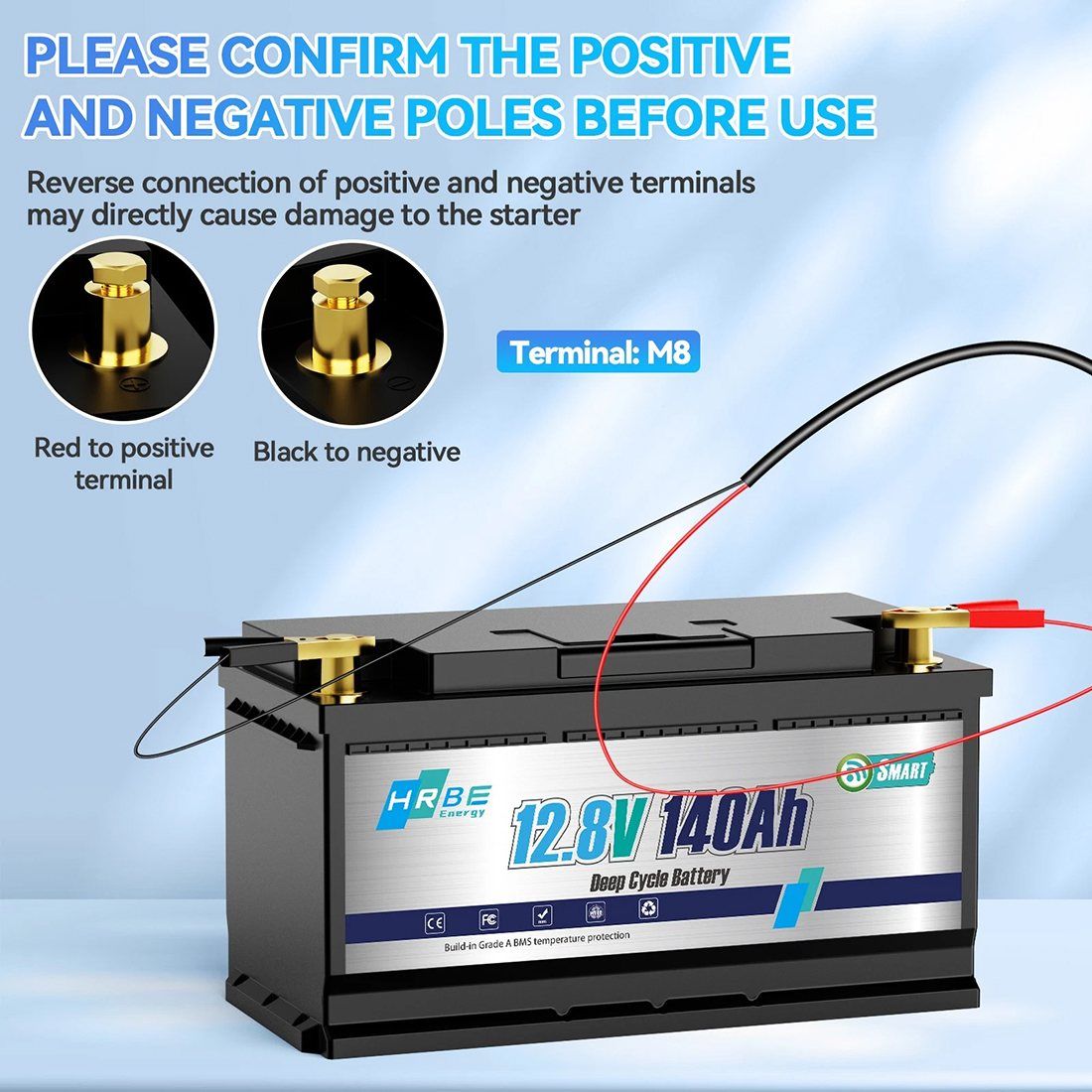 Акумулятор HRBEEnergy LiFePO4 12V/140AH (1792W*h), Smart BMS, Bluetooth APP, (літій-залізо-фосфатний акумулятор для ДБЖ (UPS)) — фото 6