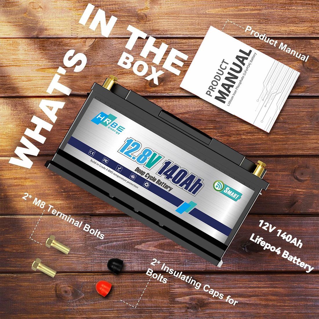 Акумулятор HRBEEnergy LiFePO4 12V/140AH (1792W*h), Smart BMS, Bluetooth APP, (літій-залізо-фосфатний акумулятор для ДБЖ (UPS)) — фото 8