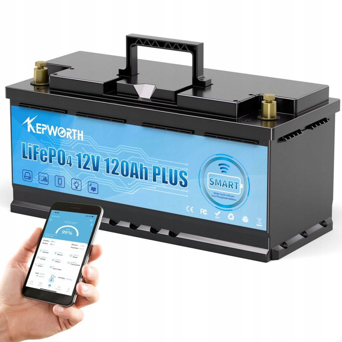 Акумулятор Kepworth LiFePO4 12V/120AH (1536W*h), Smart BMS, Bluetooth APP (літій-залізо-фосфатний акумулятор для ДБЖ (UPS))