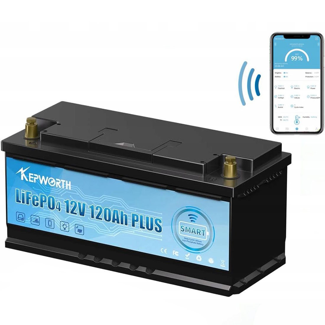 Акумулятор Kepworth LiFePO4 12V/120AH (1536W*h), Smart BMS, Bluetooth APP (літій-залізо-фосфатний акумулятор для ДБЖ (UPS)) — фото 2