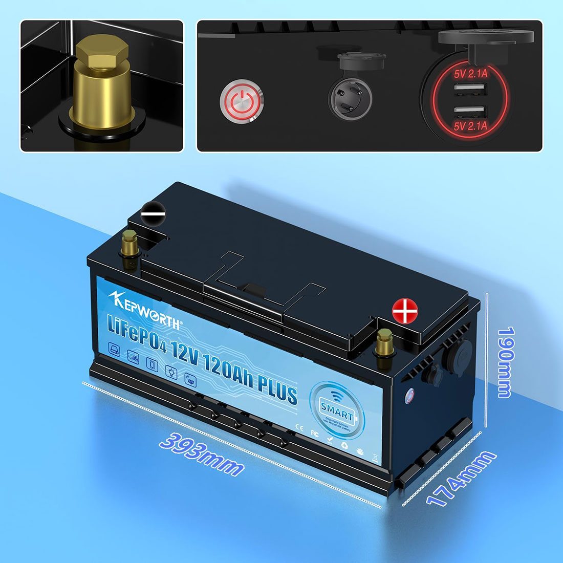 Акумулятор Kepworth LiFePO4 12V/120AH (1536W*h), Smart BMS, Bluetooth APP (літій-залізо-фосфатний акумулятор для ДБЖ (UPS)) — фото 6