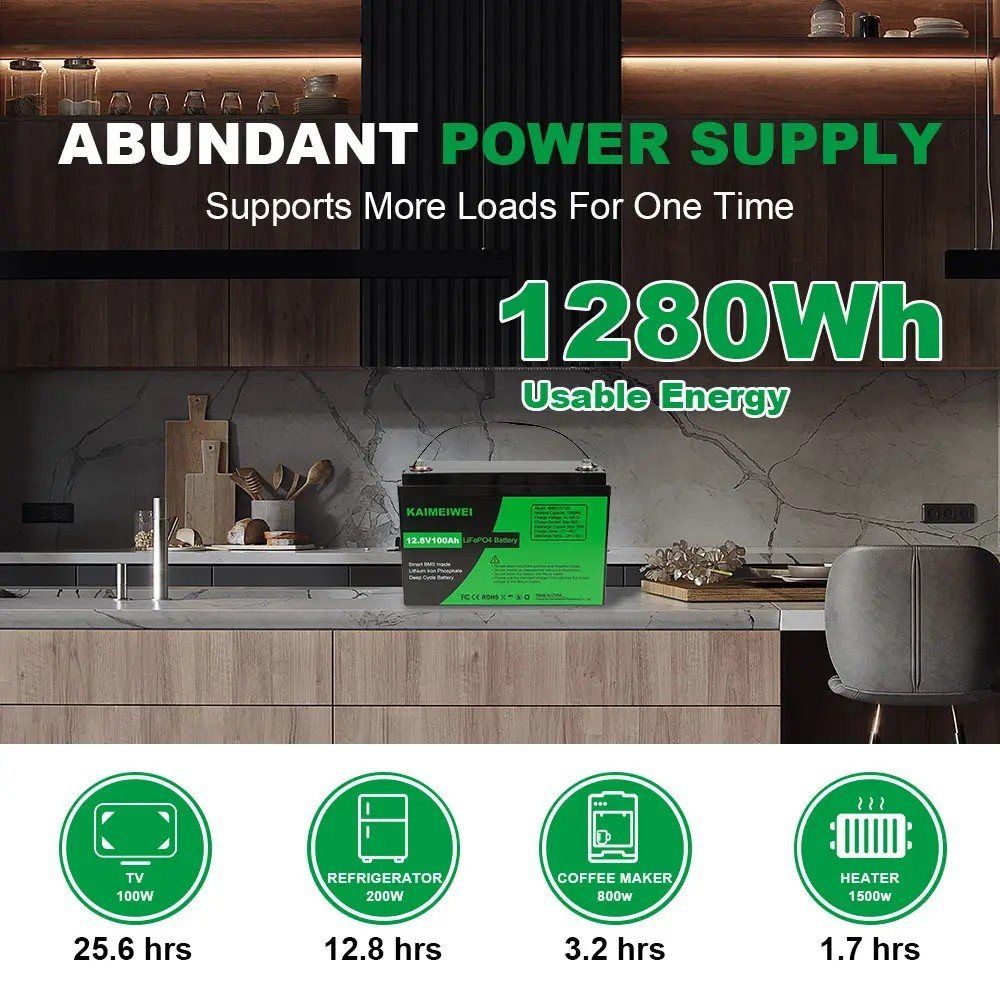 Акумулятор Kaimeiwei LiFePO4 12V/100AH, 1280W*h, 50A/100А (літій-залізо-фосфатний акумулятор для ДБЖ (UPS)) — фото 5