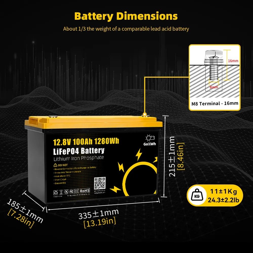 Акумулятор GoKwt LiFePO4 12V/100AH (1280W*h), Smart BMS, Bluetooth APP (літій-залізо-фосфатний акумулятор для ДБЖ (UPS)) — фото 3