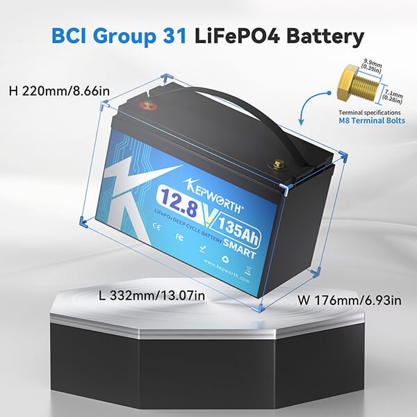 Акумулятор Kepworth LiFePO4 12V/135AH (1728 W*h), Smart BMS, Bluetooth APP (літій-залізо-фосфатний акумулятор для ДБЖ (UPS)) — фото 6