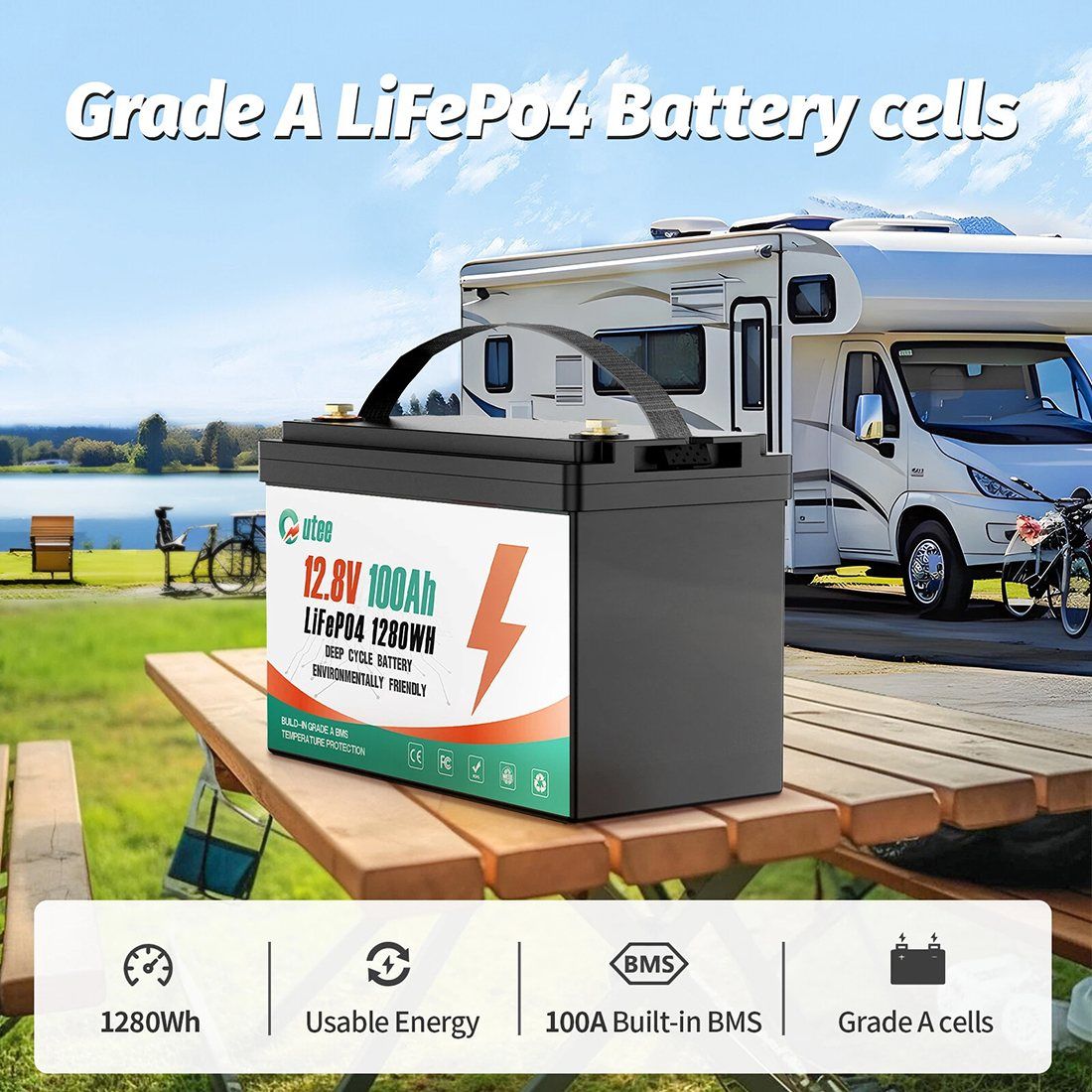 Акумулятор Outee LiFePO4 12.8V/100AH (1280W*h) (літій-залізо-фосфатний акумулятор для ДБЖ (UPS)) — фото 3