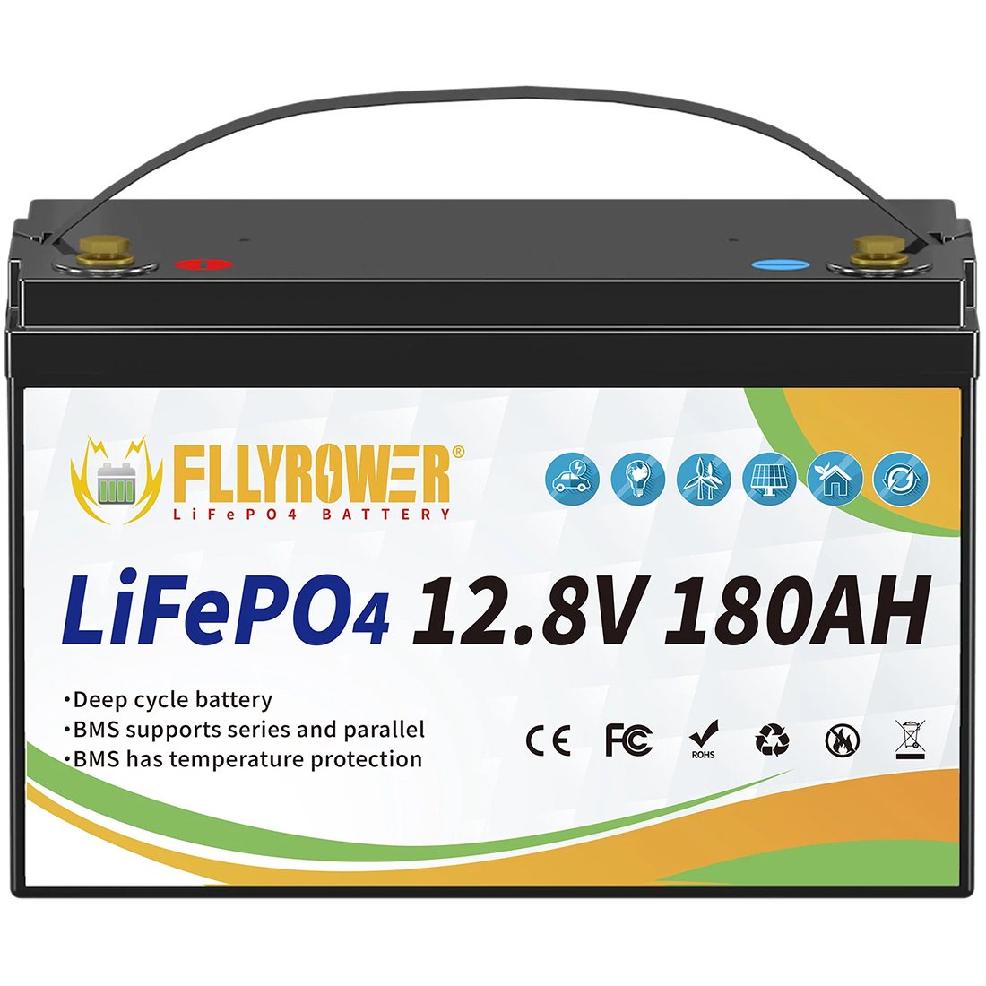 Акумулятор FLLYROWER LiFePO4 12V/180AH, 2304W*h (літій-залізо-фосфатний акумулятор для ДБЖ (UPS))