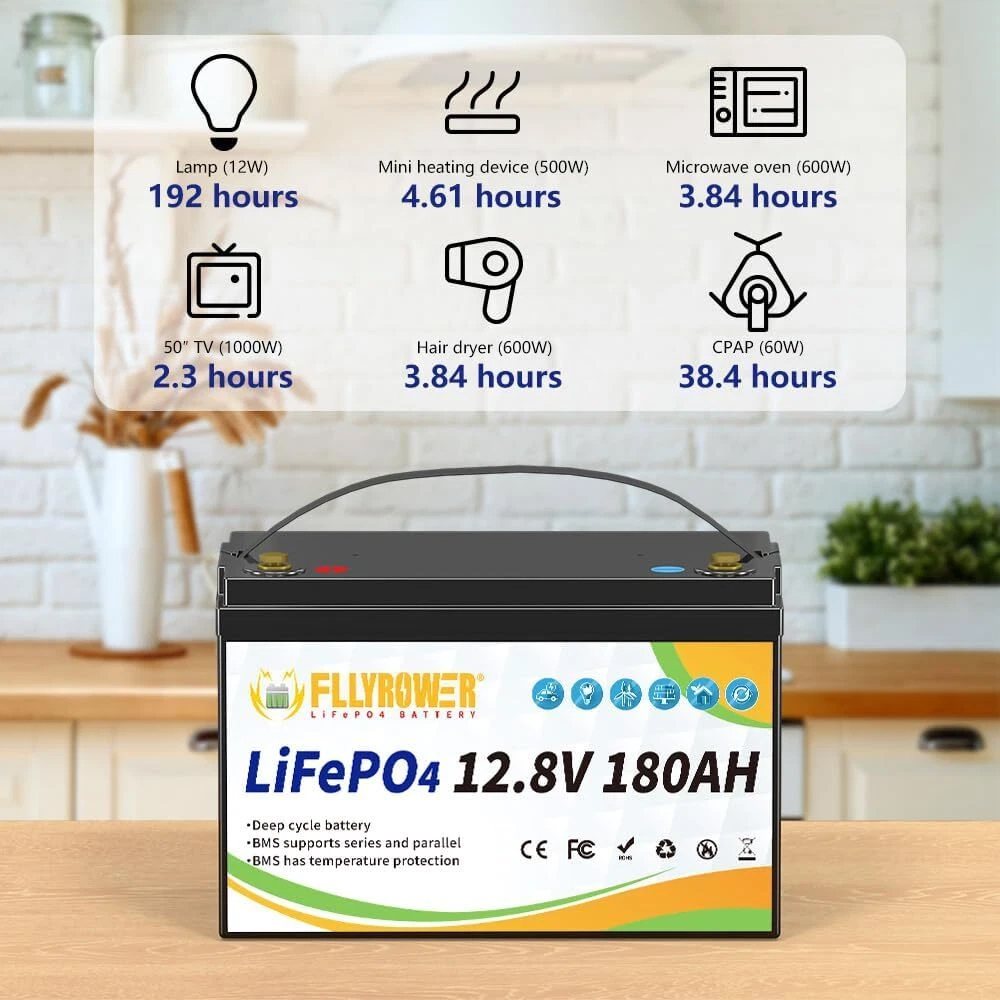 Акумулятор FLLYROWER LiFePO4 12V/180AH, 2304W*h (літій-залізо-фосфатний акумулятор для ДБЖ (UPS)) — фото 2