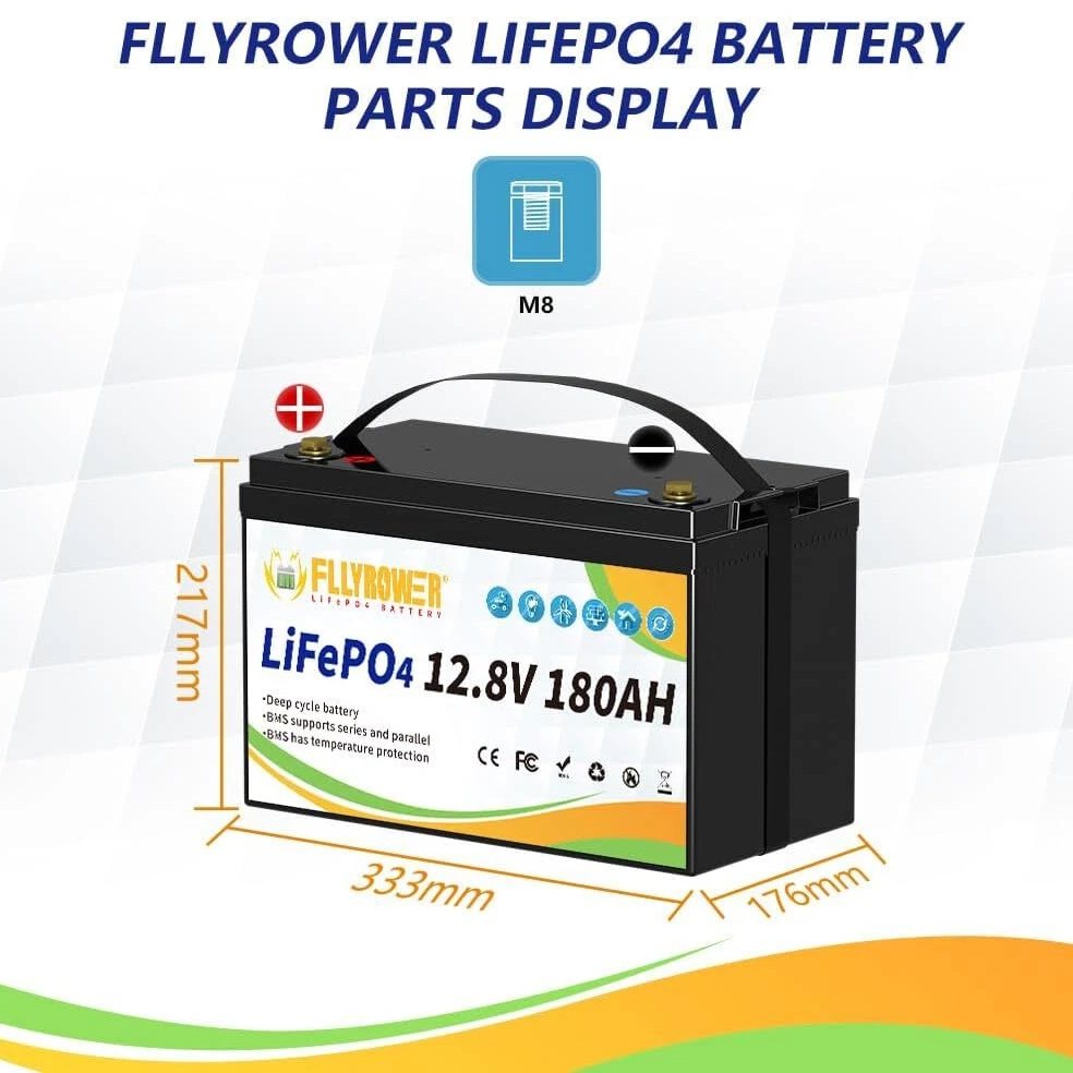 Акумулятор FLLYROWER LiFePO4 12V/180AH, 2304W*h (літій-залізо-фосфатний акумулятор для ДБЖ (UPS)) — фото 7
