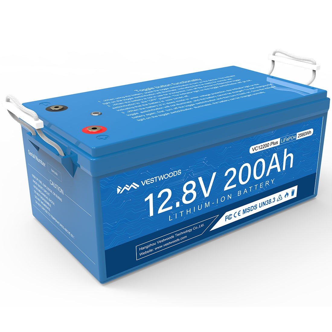 Акумулятор VESTWOODS LiFePO4 12V/200AH, 2560W*h, 100A, Smart BMS, Bluetooth APP (літій-залізо-фосфатний акумулятор для ДБЖ (UPS)) — загальний вигляд