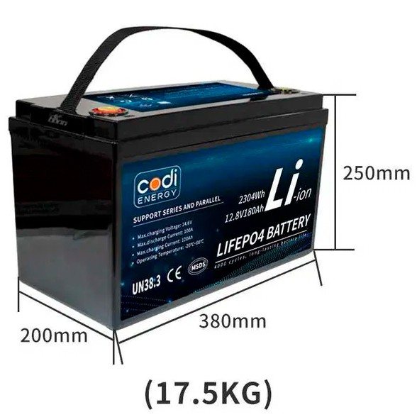 Акумулятор Codi Energy LiFePO4 12V/180AH (2304 W*h) (літій-залізо-фосфатний акумулятор для ДБЖ (UPS)) — фото 3