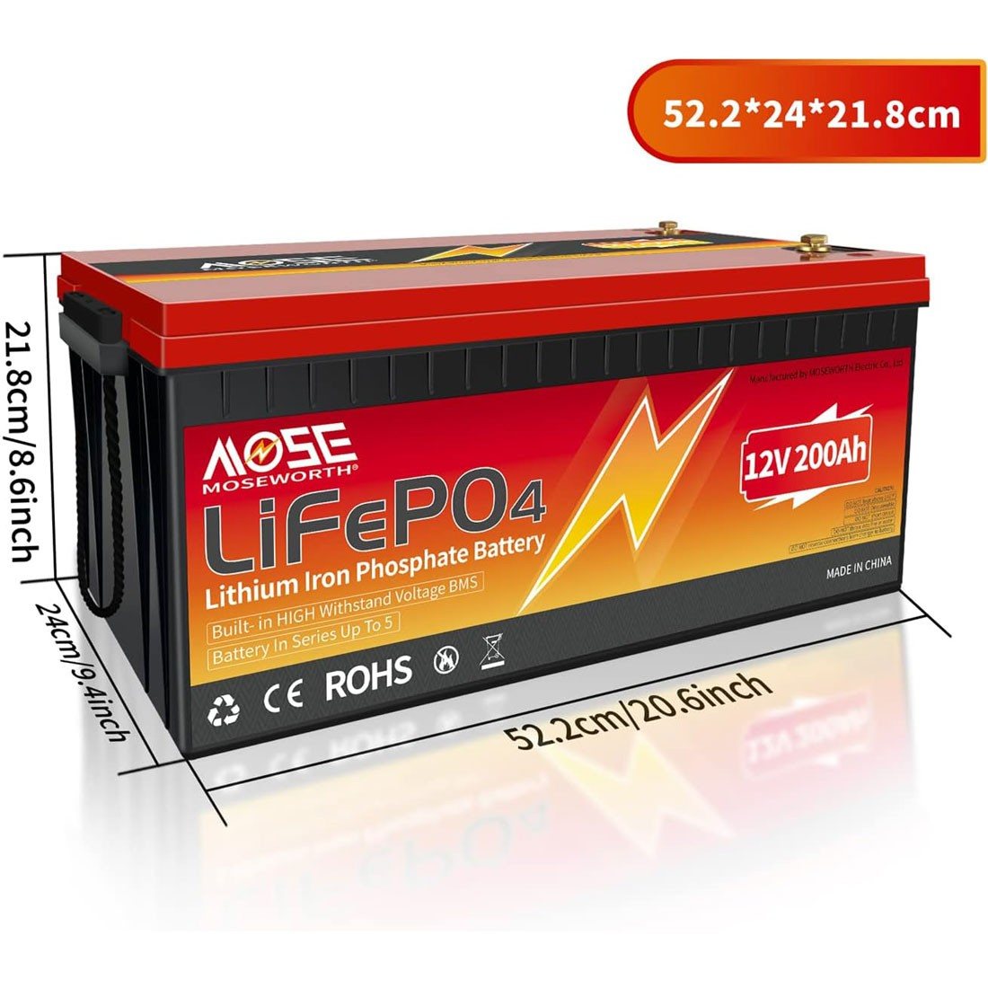 Акумулятор MOSEWORTH LiFePO4 12V/200AH (2400W*h) (літій-залізо-фосфатний акумулятор для ДБЖ (UPS)) — фото 4