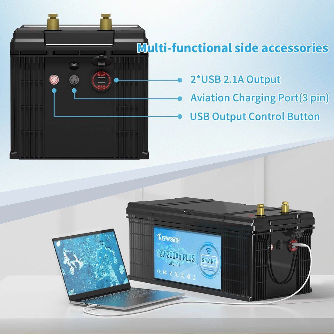 Акумулятор Kepworth LiFePO4 12V/200AH (2560W*h), Smart BMS, Bluetooth APP (літій-залізо-фосфатний акумулятор для ДБЖ (UPS)) — фото 3