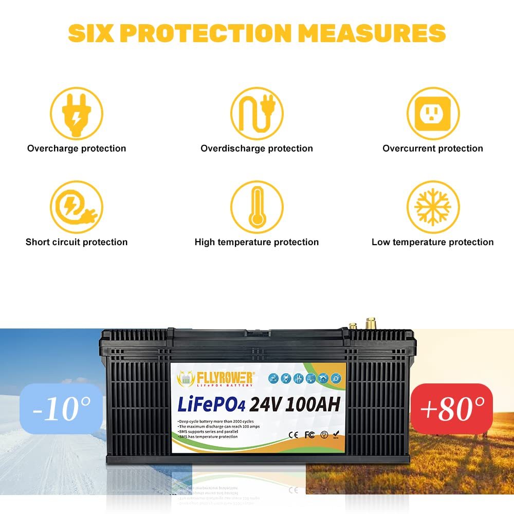 Акумулятор FlyPower LiFePO4 24V/100AH (2400W*h) (літій-залізо-фосфатний акумулятор для ДБЖ (UPS)) — фото 2