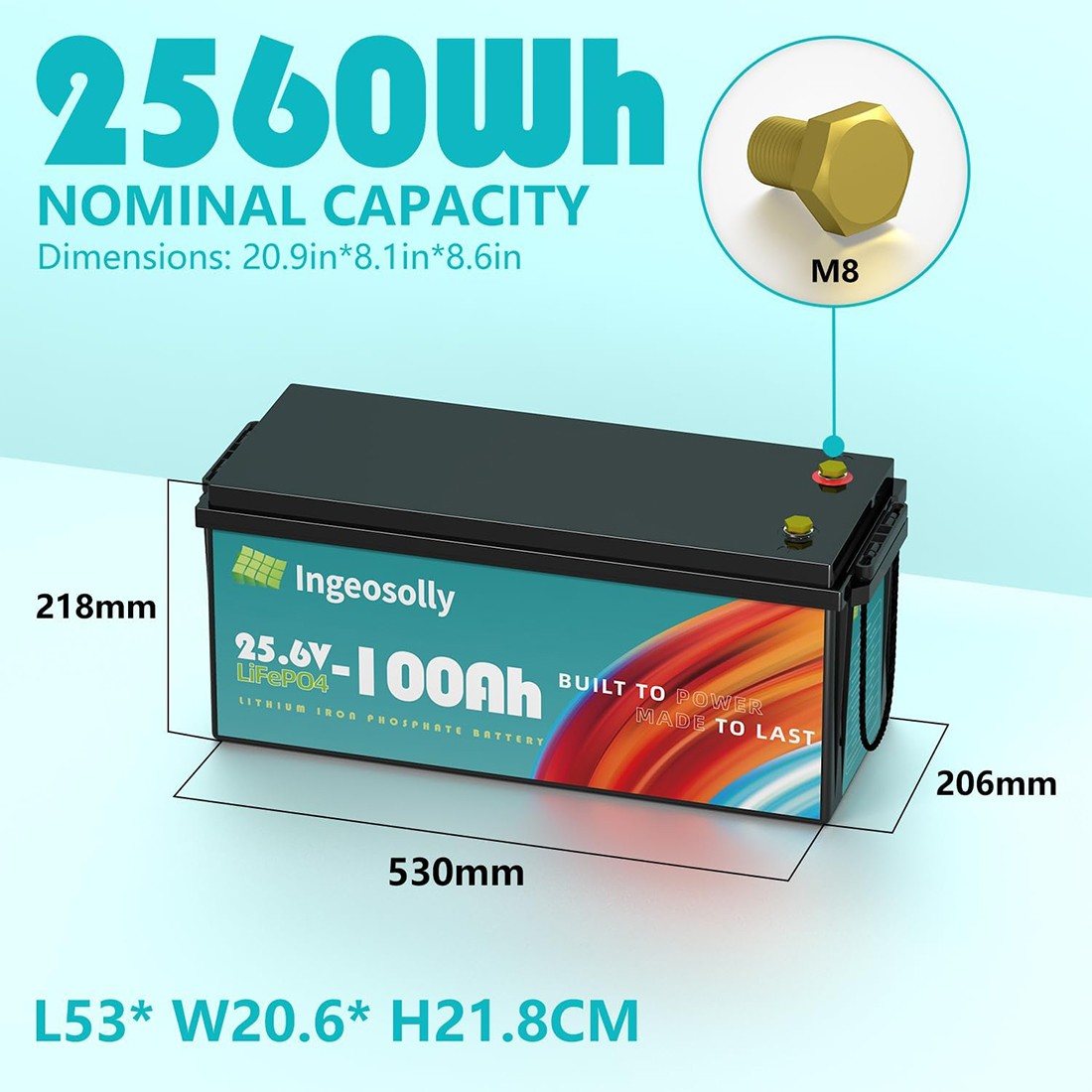 Акумулятор Ingeosolly LiFePO4 24V/100AH (2560W*h) (літій-залізо-фосфатний акумулятор для ДБЖ (UPS)) — фото 5