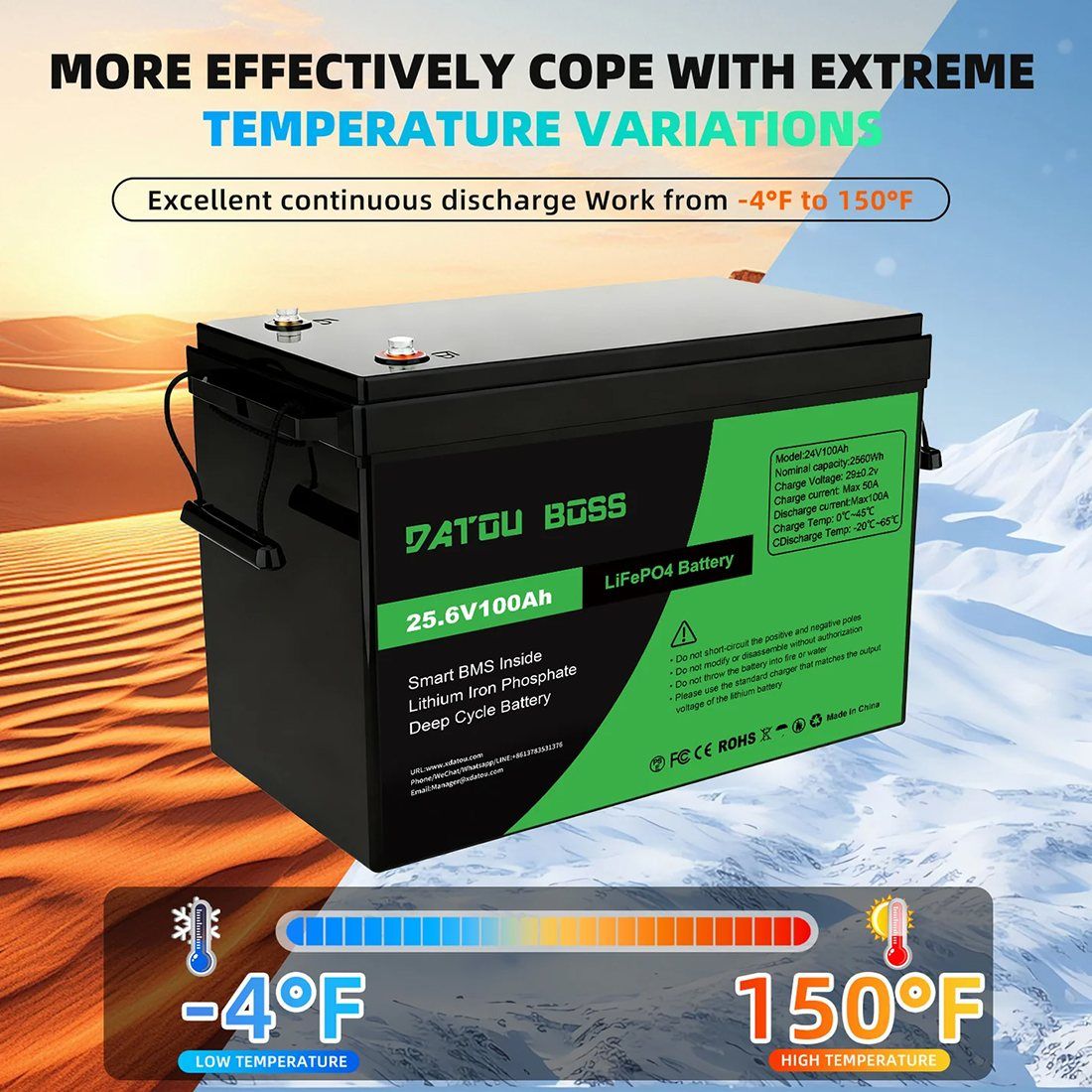 Акумулятор DATOU BOSS LiFePO4 24V/100AH (2560W*h) (літій-залізо-фосфатний акумулятор для ДБЖ (UPS)) — фото 4