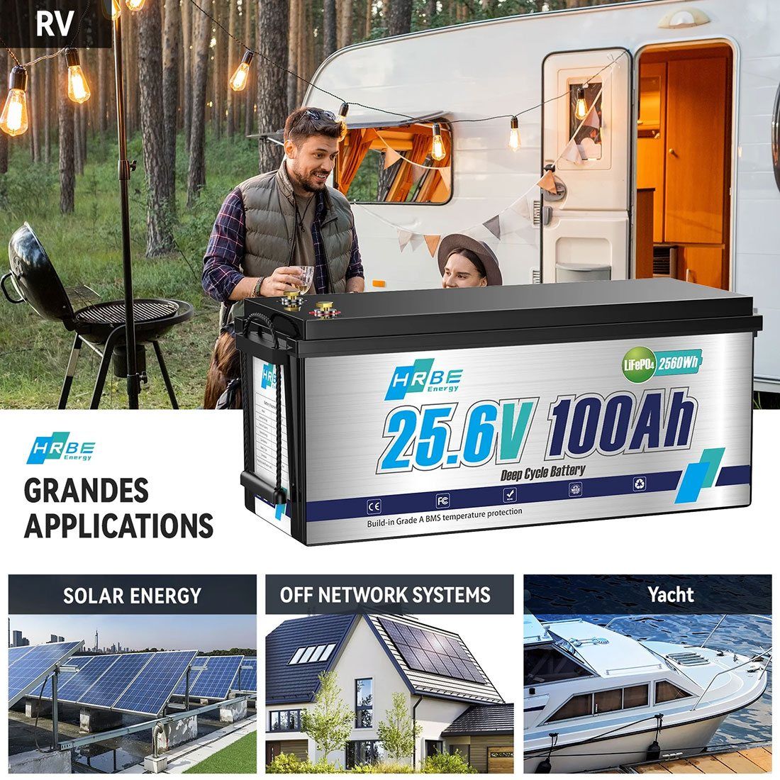 Акумулятор HRBEEnergy LiFePO4 24V/100AH (2560W*h), Smart BMS, Bluetooth APP, (літій-залізо-фосфатний акумулятор для ДБЖ (UPS)) — фото 7